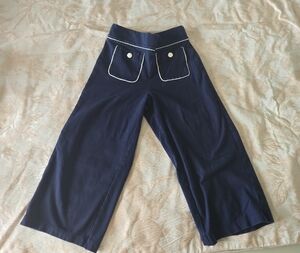 Janie and Jack Navy Wide-Leg Knit Pants with White Trim